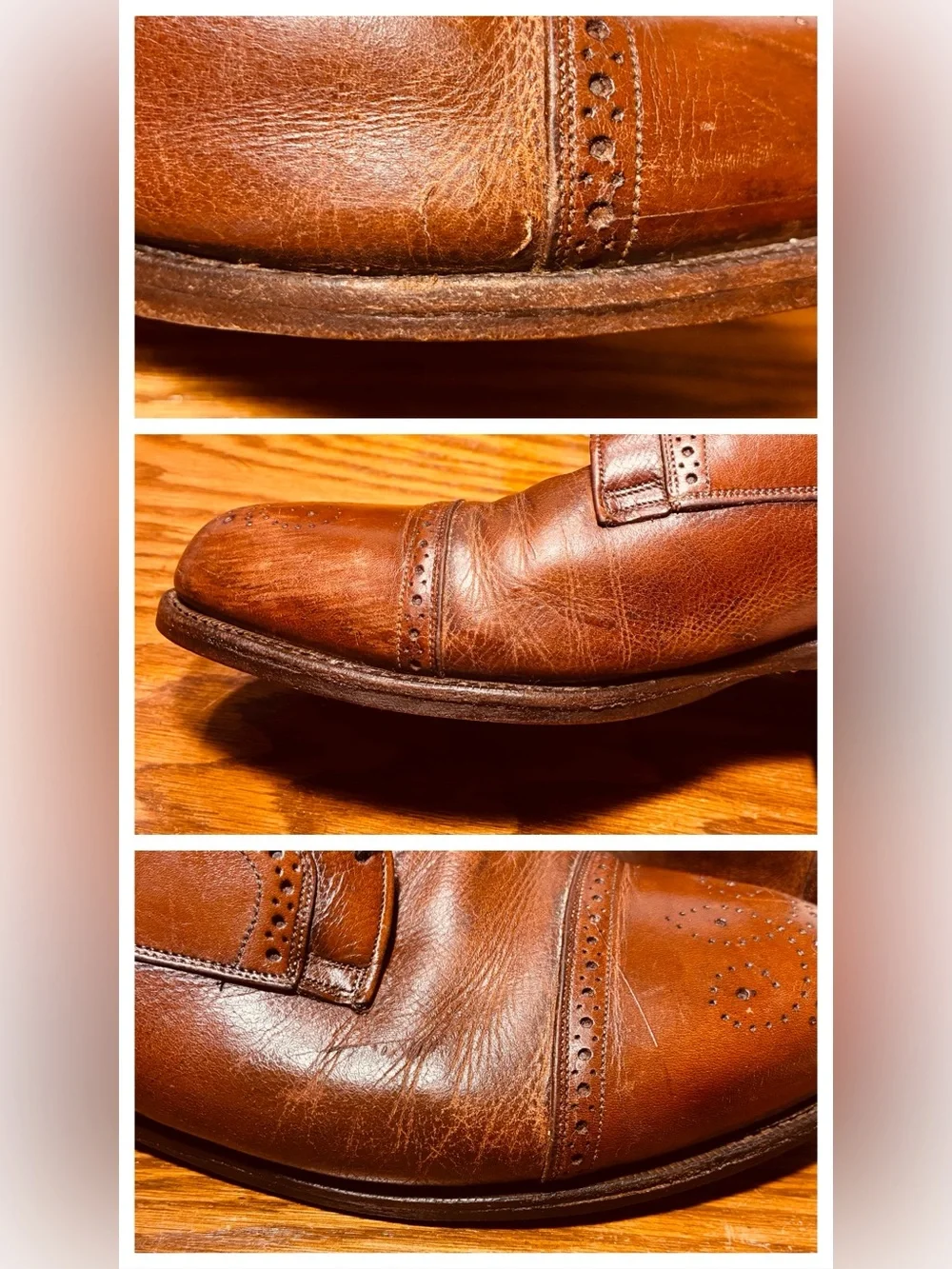 VTG Johnston & Murphy Brogue Wingtip Oxford Shoes Brown Leather Men’s Size 12